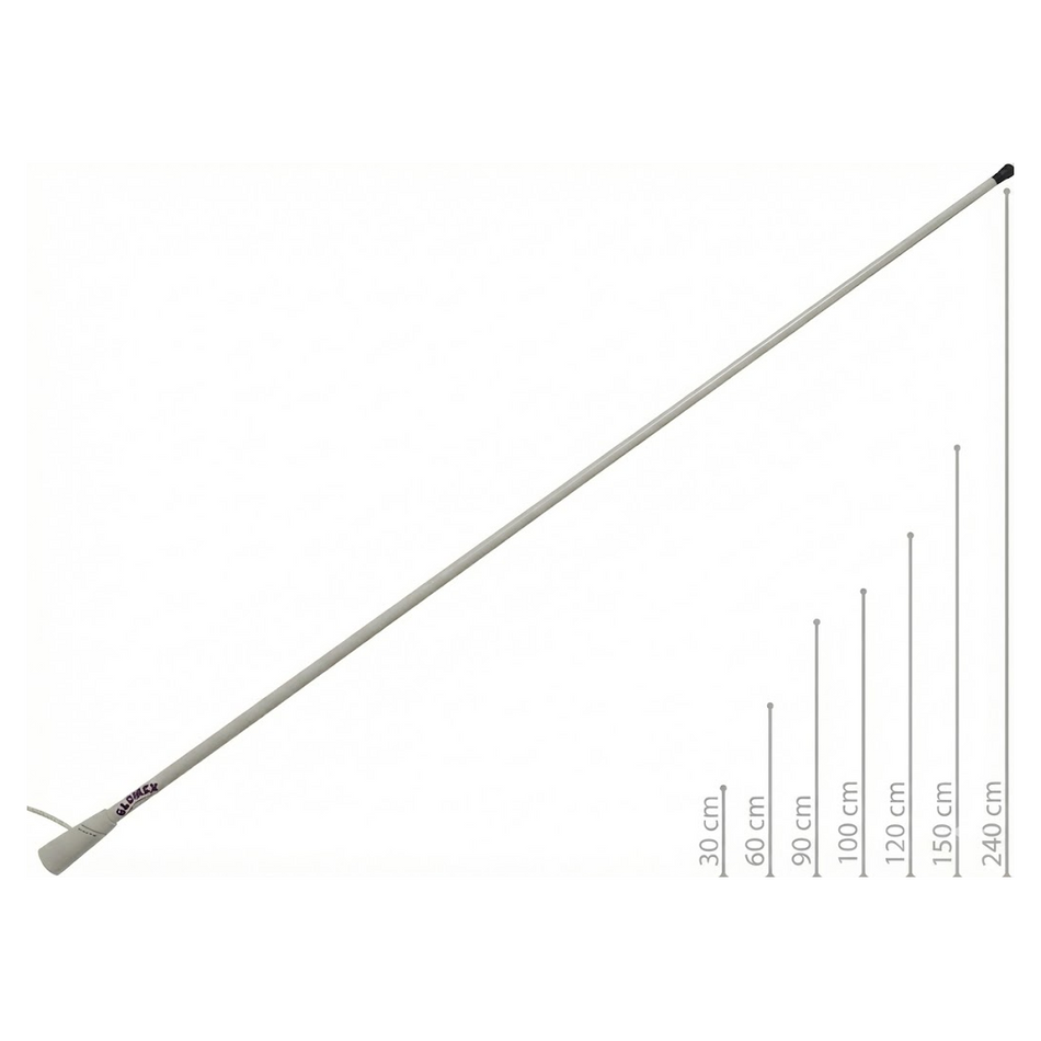 Antenna CB Glomex RA127 in vetroresina bianca alta 1,5 metri per comunicazioni nautiche.