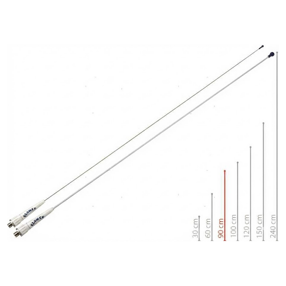 Antenna VHF Glomex RA106 Glomeasy (Vetroresina e Inox) con boccola adattatrice e connettore FME.
