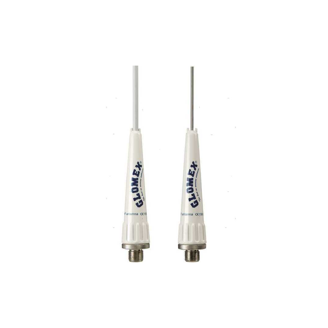 Antenna VHF Glomex RA106 Glomeasy (Vetroresina e Inox) con boccola adattatrice e connettore FME.
