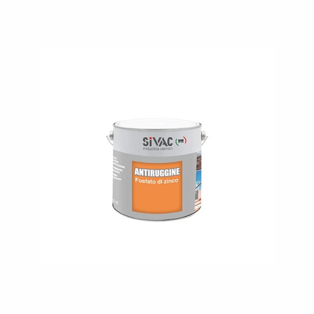 Barattolo di antiruggine sintetica 02, fondo anticorrosivo per ferro disponibile in bianco, grigio e rosso.