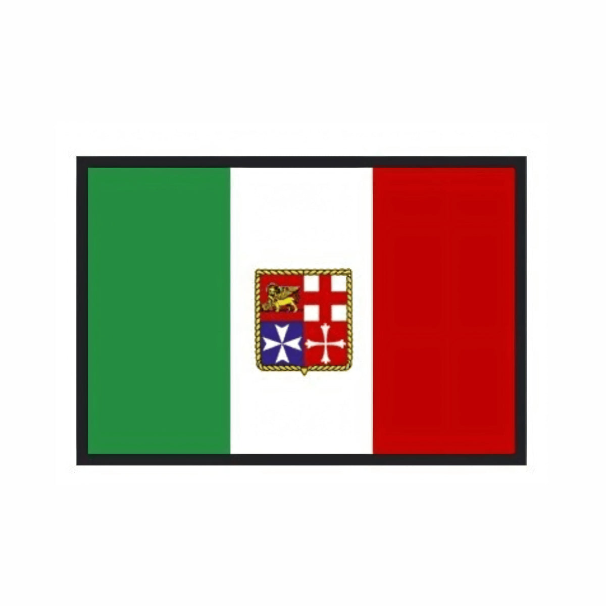Bandiera Italia della Marina Mercantile Osculati in poliestere, tricolore verde bianco rosso con lo stemma delle quattro Repubbliche Marinare al centro.