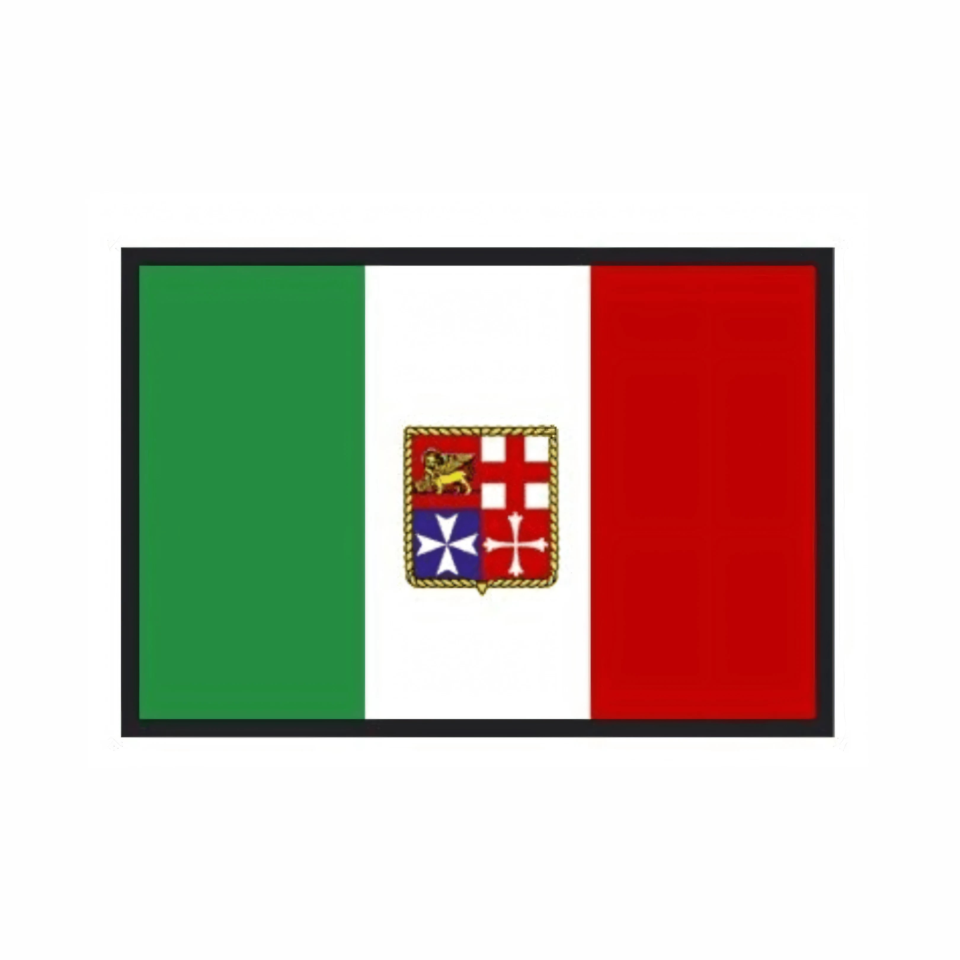 Bandiera Italia della Marina Mercantile Osculati in poliestere, tricolore verde bianco rosso con lo stemma delle quattro Repubbliche Marinare al centro.