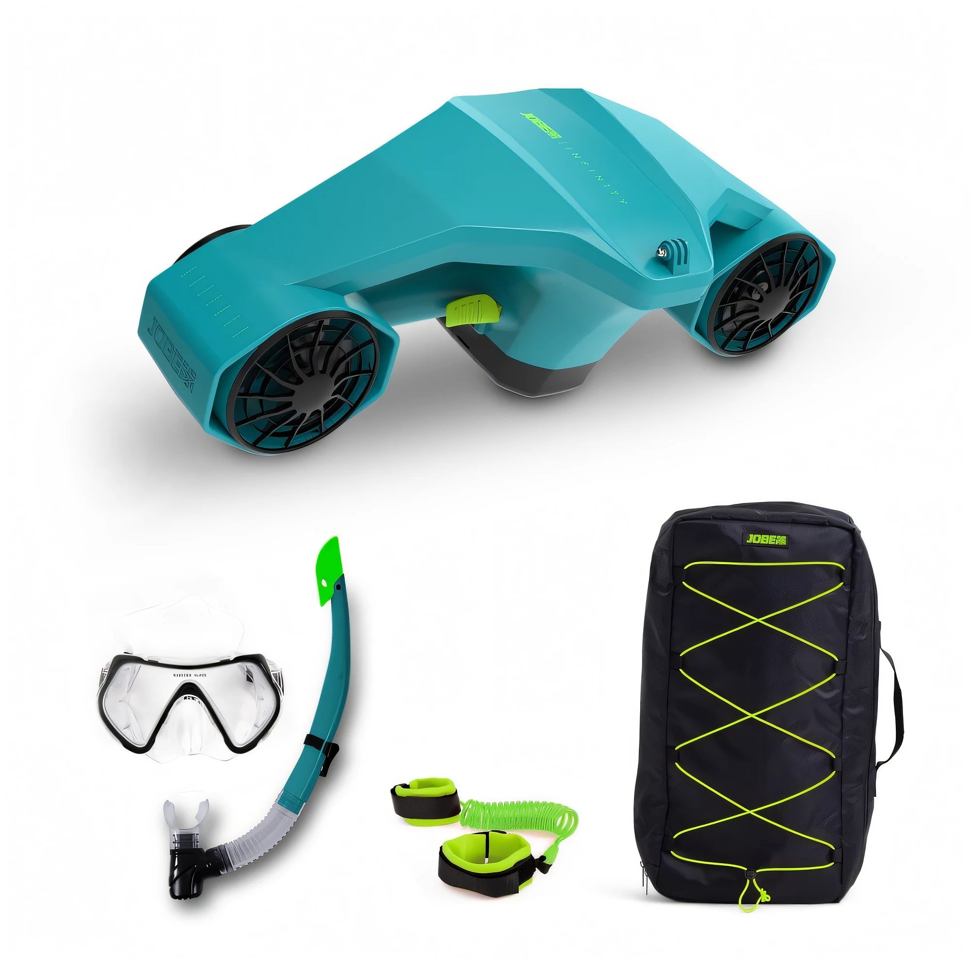 Sea Scooter Jobe Infinity verde acqua con maschera boccaglio leash e borsa di trasporto