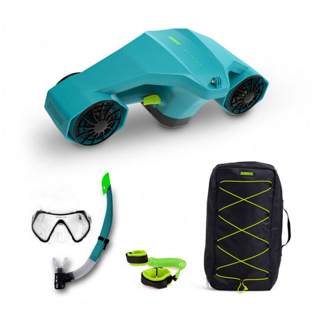Sea Scooter Jobe Infinity verde acqua con maschera boccaglio leash e borsa di trasporto