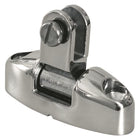 Basetta piana modello BPI in acciaio inox AISI 316 con attacco pivottante snodato per il fissaggio di tendalini e capottine nautiche.