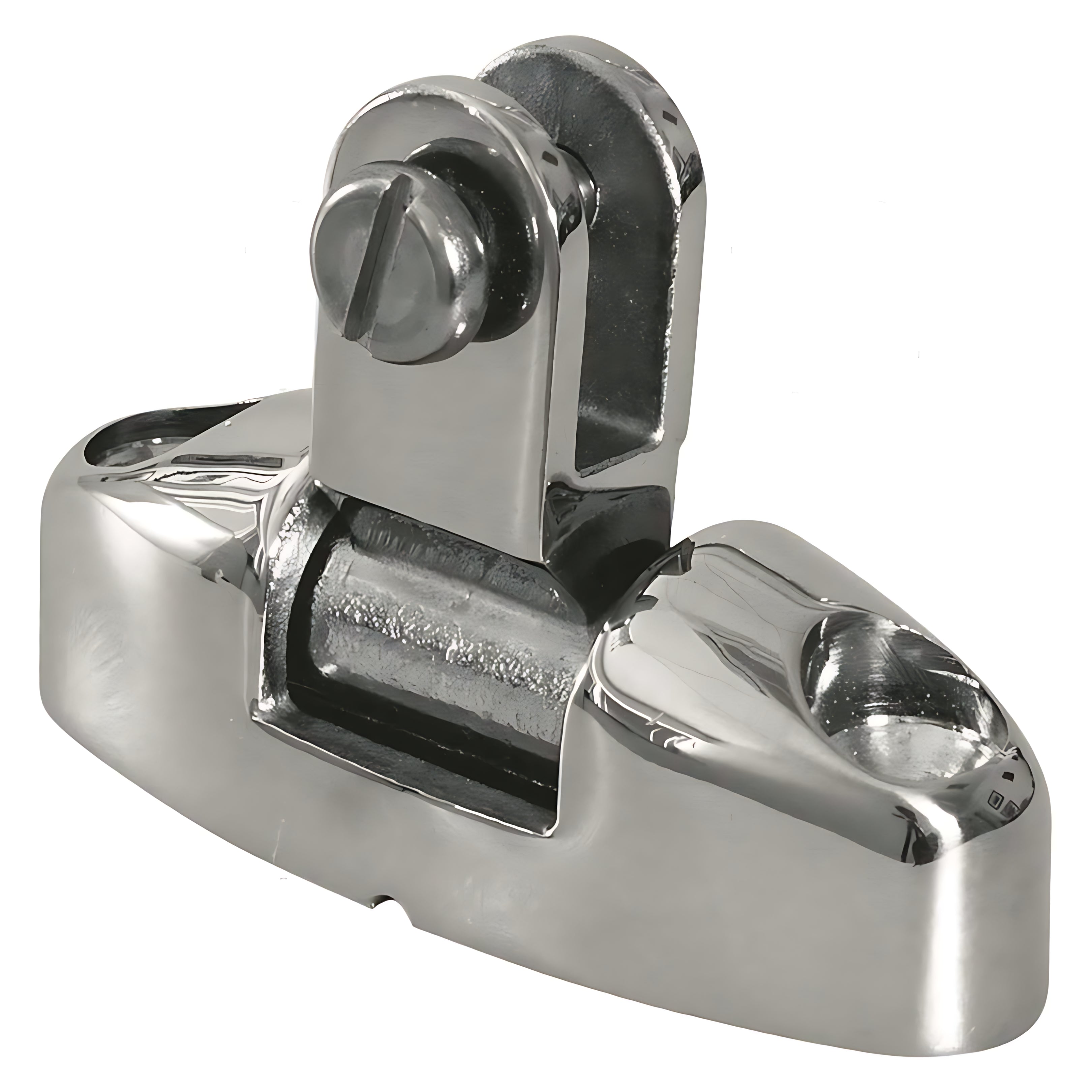 Basetta piana modello BPI in acciaio inox AISI 316 con attacco pivottante snodato per il fissaggio di tendalini e capottine nautiche.