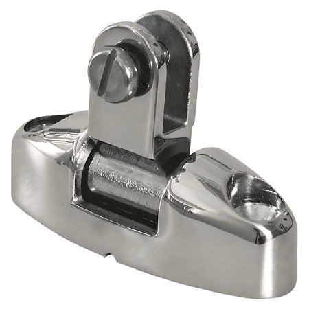 Basetta piana modello BPI in acciaio inox AISI 316 con attacco pivottante snodato per il fissaggio di tendalini e capottine nautiche.