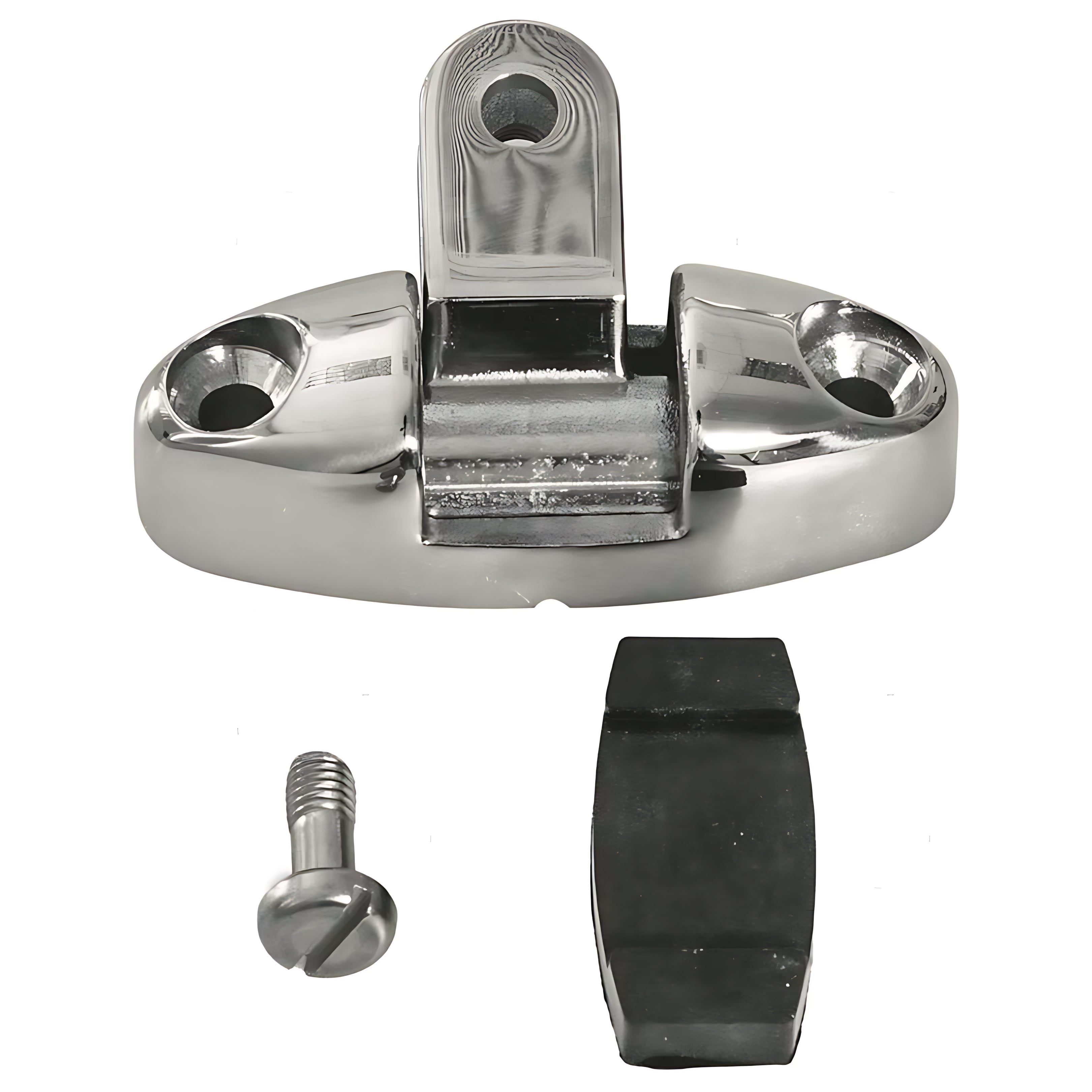 Basetta piana modello BPI in acciaio inox AISI 316 con attacco pivottante snodato per il fissaggio di tendalini e capottine nautiche.