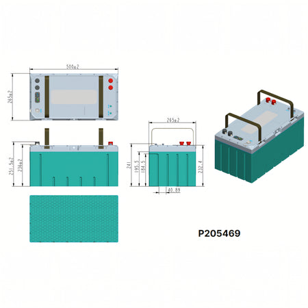 Disegno tecnico batteria Crosseven 12V 300Ah P205469 dimensioni 500x265x251mm
