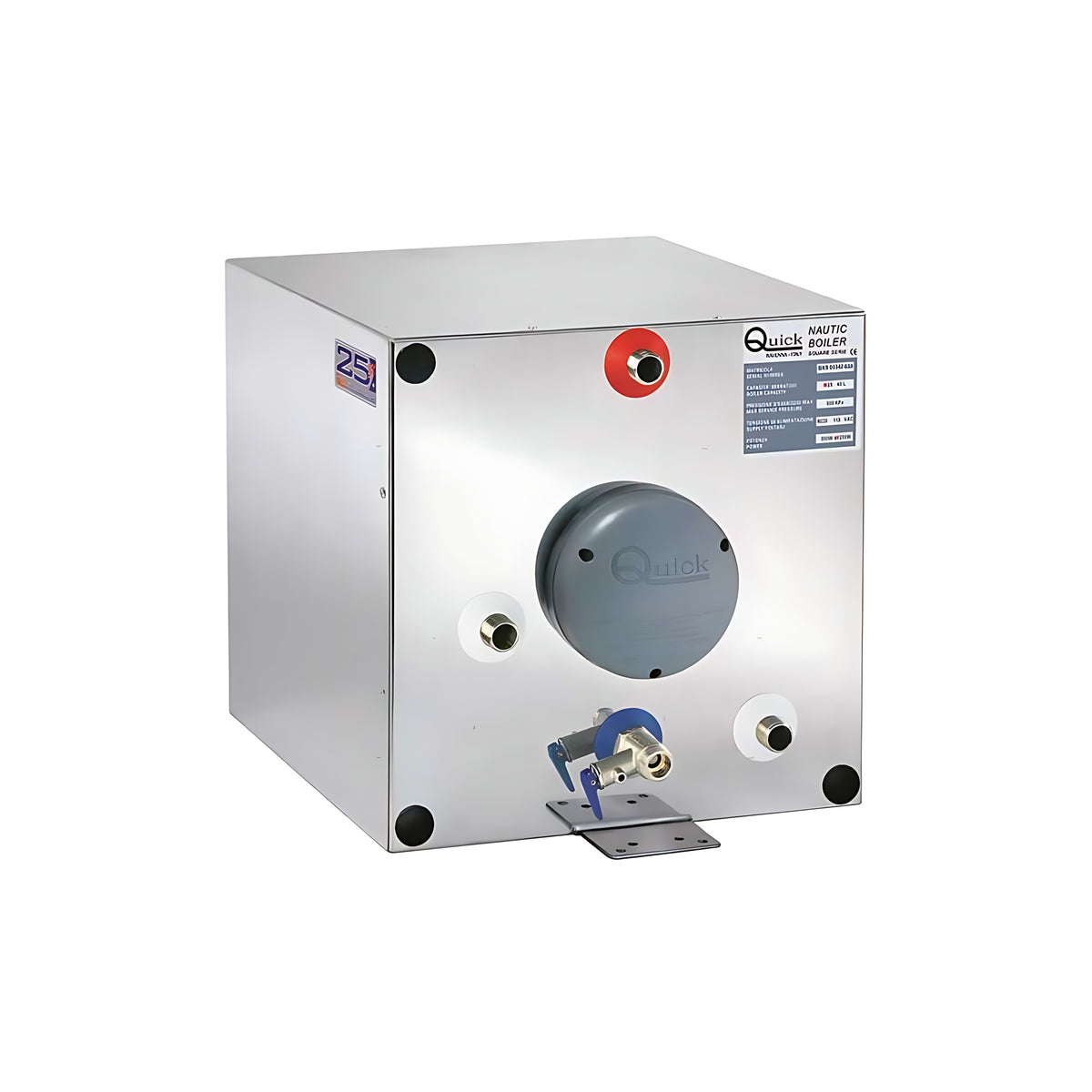 Scalda Acqua Quick Nautic Boiler BXS 25/40 compatto quadrato in acciaio inox AISI 316 vista frontale
