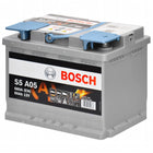 Batteria servizi AGM Bosch S5 A05 12V 60Ah, involucro grigio con etichetta nera e copri-terminali blu