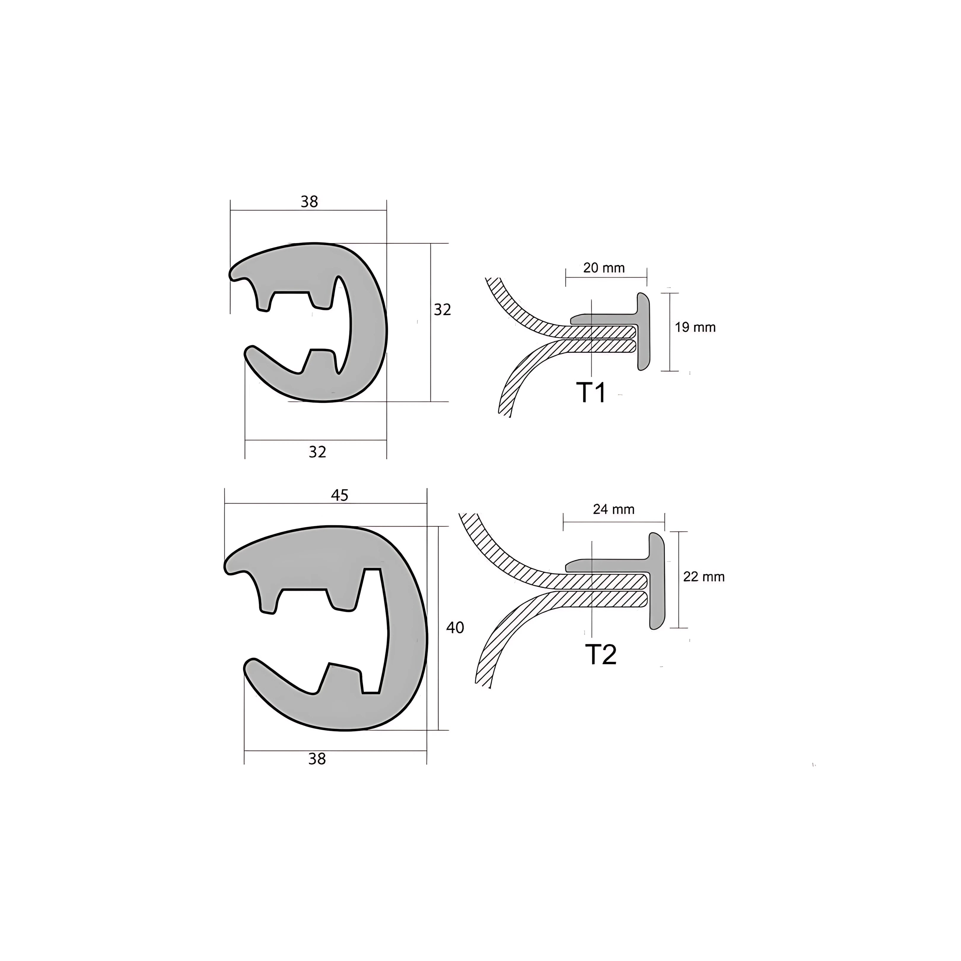 Bottazzo profilo parabordo T1 in PVC nero altezza 36mm per imbarcazioni.