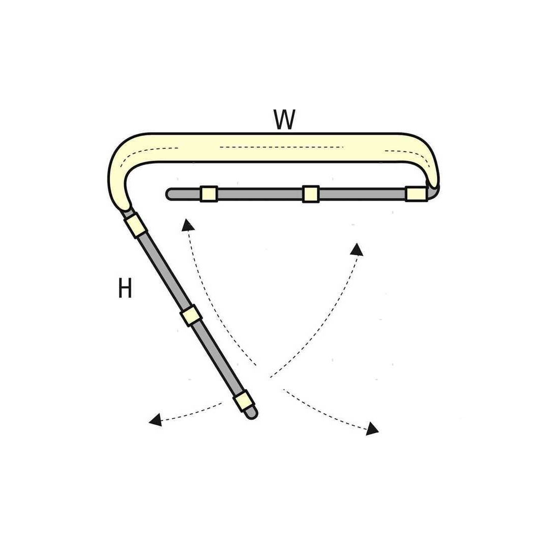Capottina parasole bianco-blu a 3 archi per imbarcazioni, struttura in alluminio bianco e tessuto impermeabile. misure frontale