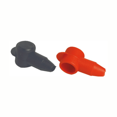 Cappucci isolanti in PVC morbido per protezione morsetti e cavi batteria nautici, disponibili in nero e rosso.