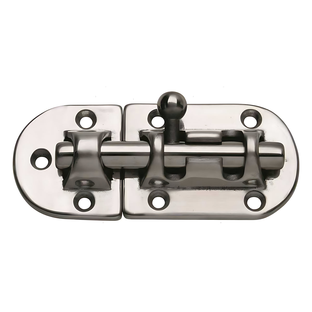 Catenaccio nautico serie Smooth in acciaio inox con angoli smussati e finitura lucida, disponibile in tre diverse misure per porte e gavoni.