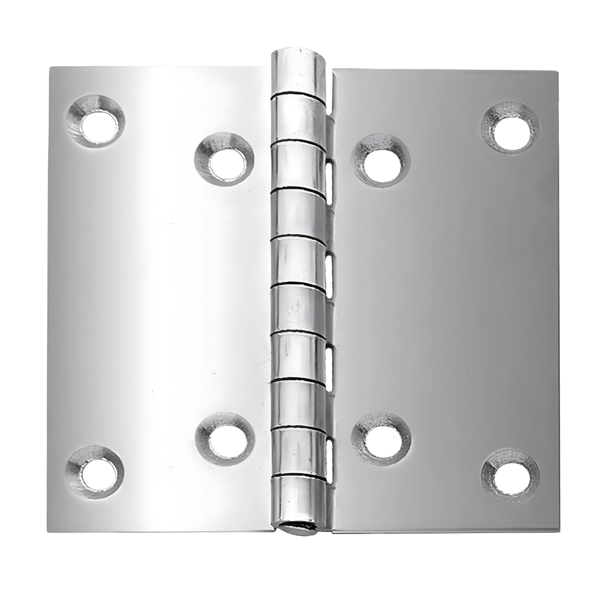 Cerniera a libro di grandi dimensioni (100x100 mm) in acciaio Inox 316, spessore 2 mm, per portelli pesanti e boccaporti nautici.