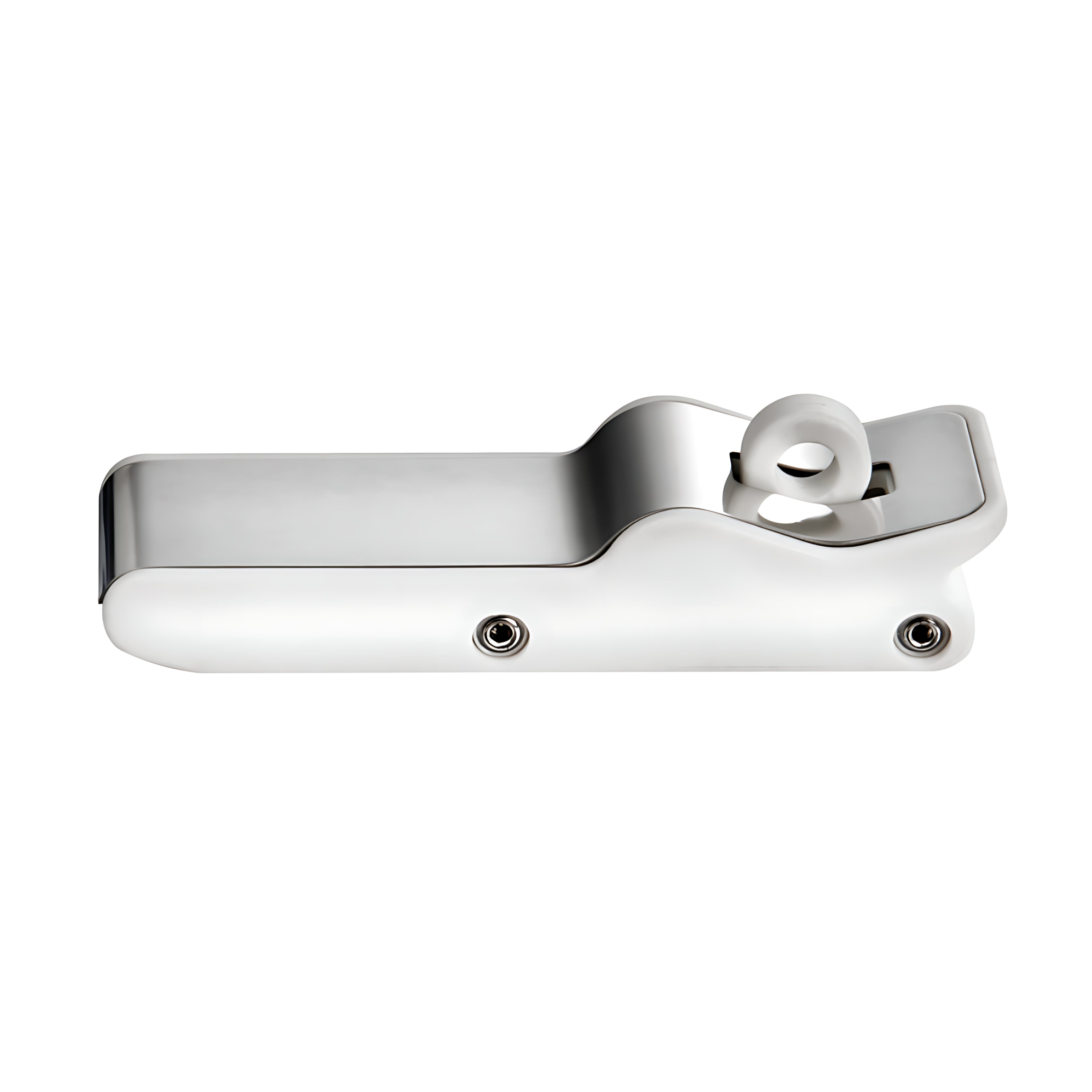 Chiusura antivibrante per gavoni in termogomma con frontale in acciaio inox lucidato e occhiello per lucchetto. Ideale per eliminare rumori e vibrazioni.