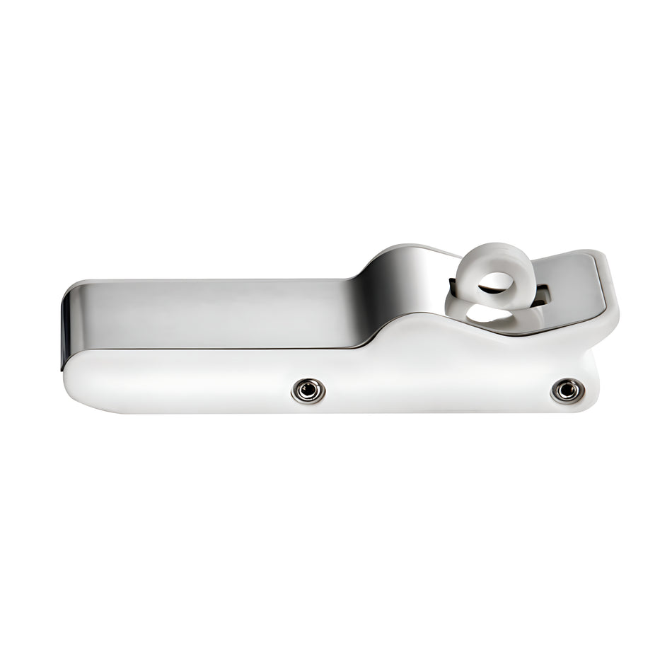 Chiusura antivibrante per gavoni in termogomma con frontale in acciaio inox lucidato e occhiello per lucchetto. Ideale per eliminare rumori e vibrazioni.