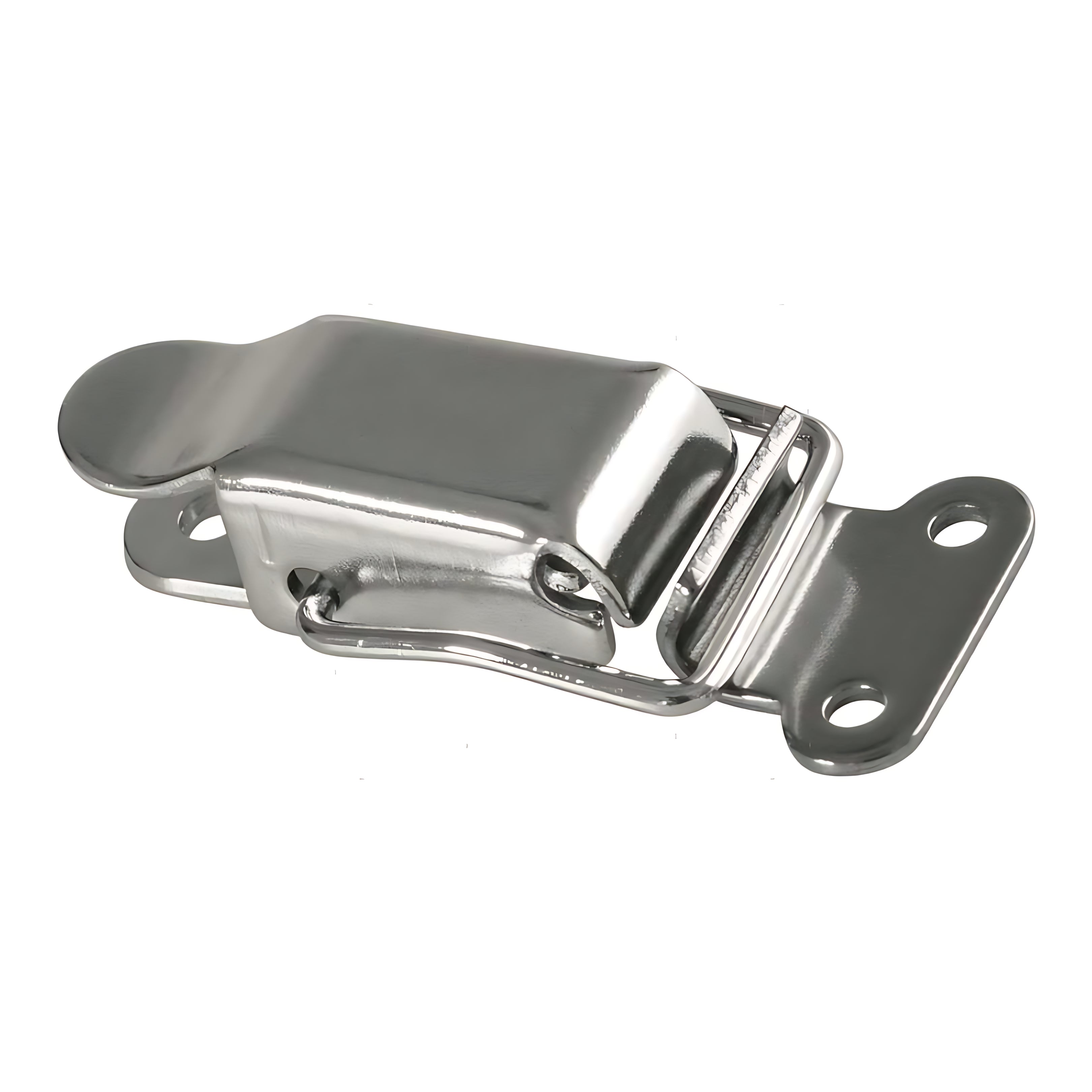 Chiusura a leva compatta in acciaio inox stampato, base stretta 55x23 mm per portelli, cassoni e ghiacciaie nautiche.