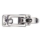 Chiusura piana a leva in acciaio inox con foro per lucchetto, dimensioni 100x30 mm. Ideale per la sicurezza di gavoni e portelli nautici.