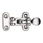 Chiusura piana a leva in acciaio inox con foro per lucchetto, versione standard da 100x45 mm per il bloccaggio sicuro di gavoni nautici.