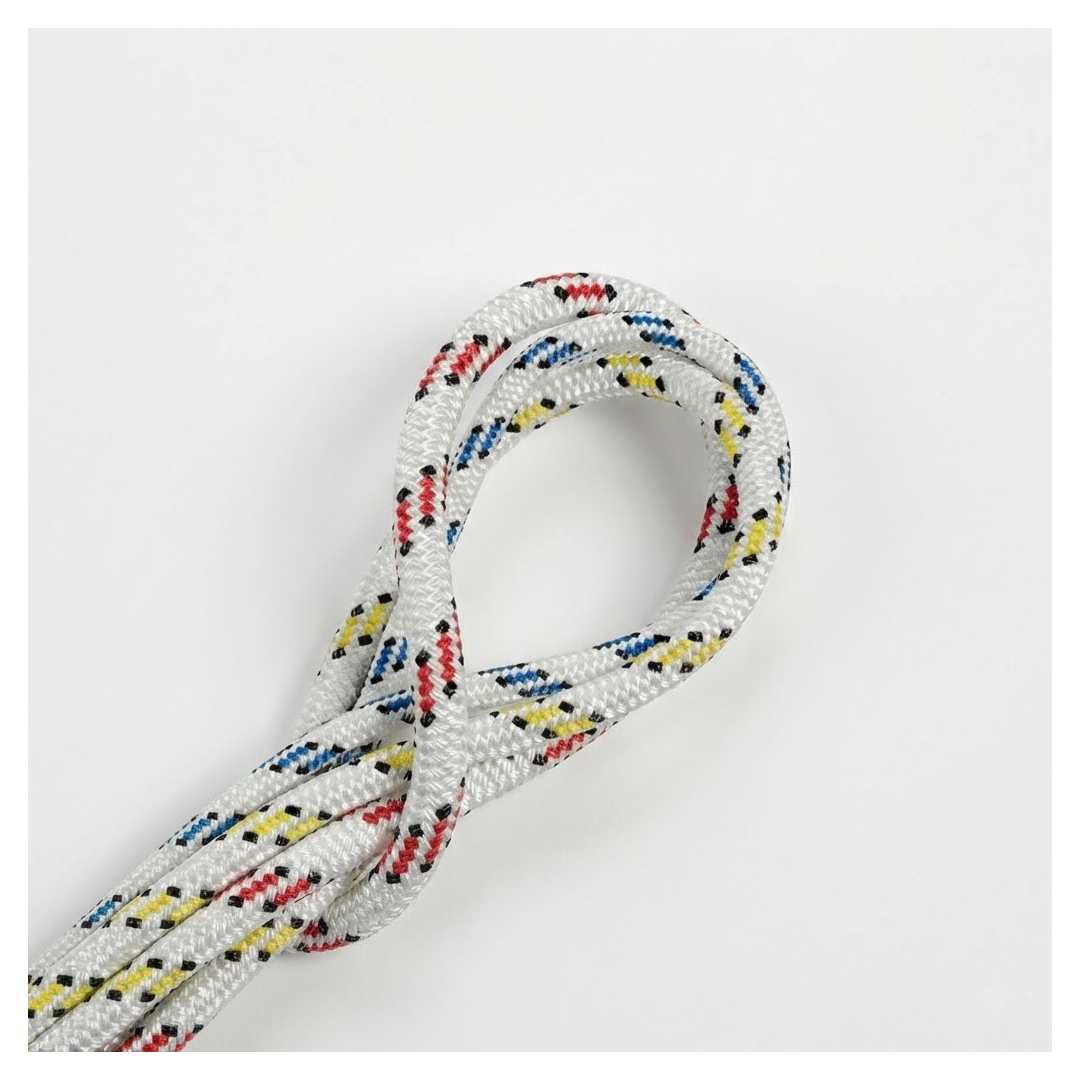 Cima nautica doppia treccia bianca in poliestere alta tenacità con spia colorata a contrasto.