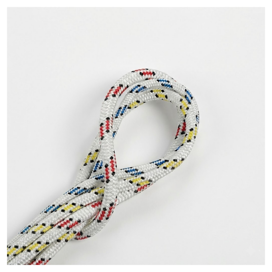 Cima nautica doppia treccia bianca in poliestere alta tenacità con spia colorata a contrasto.