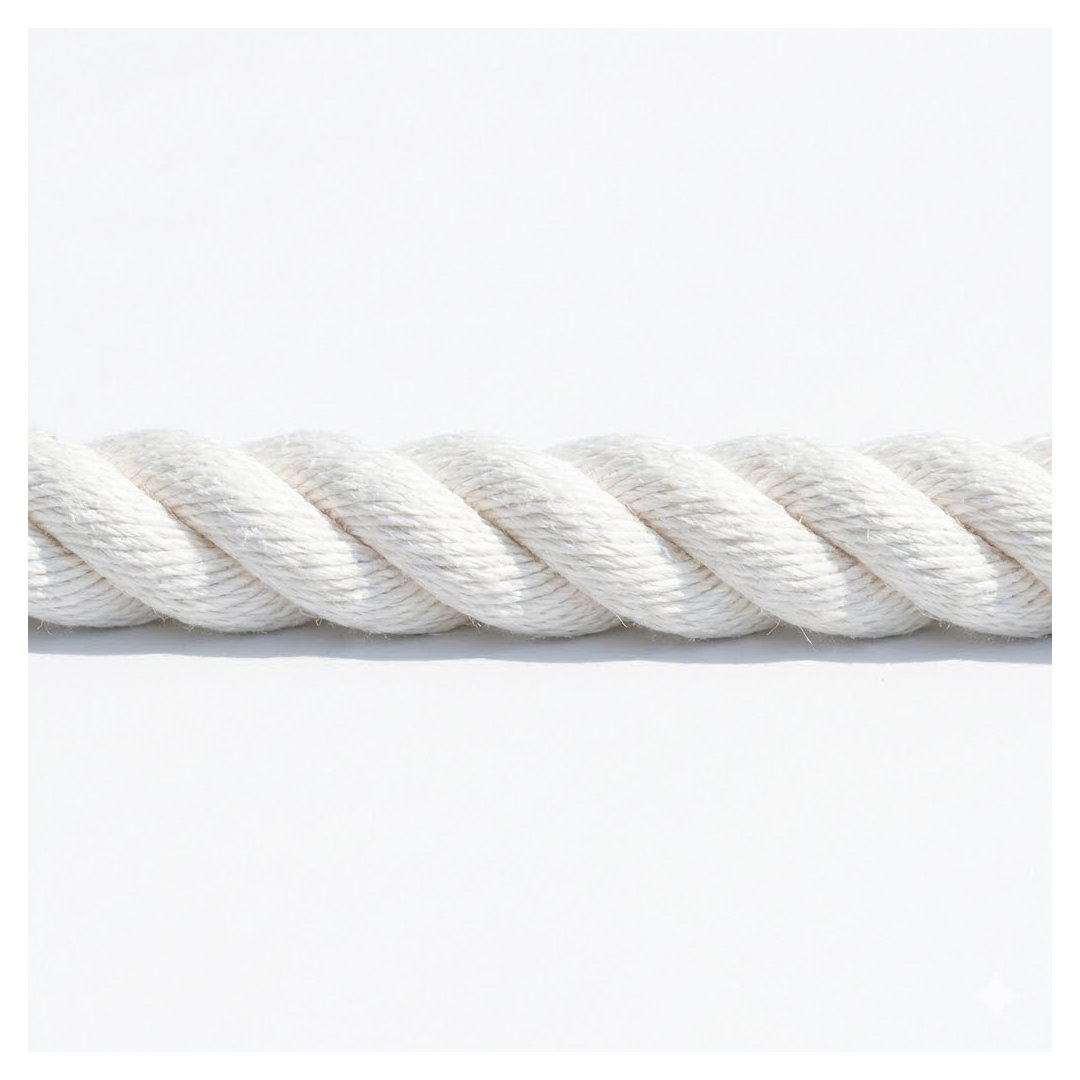 Cima nautica da ormeggio in poliestere bianco alta tenacità, lavorazione Gherlino a 3 lignoli.