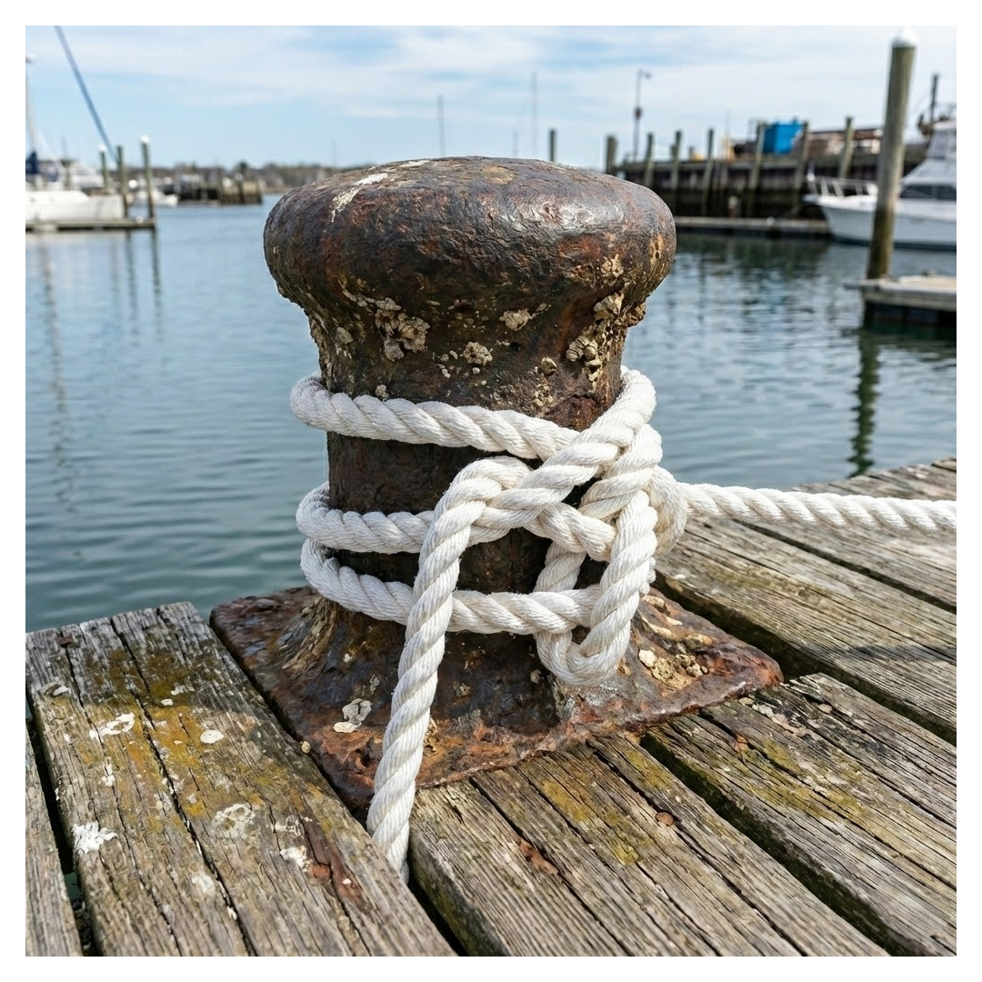 Cima nautica da ormeggio in poliestere bianco alta tenacità, lavorazione Gherlino a 3 lignoli.
