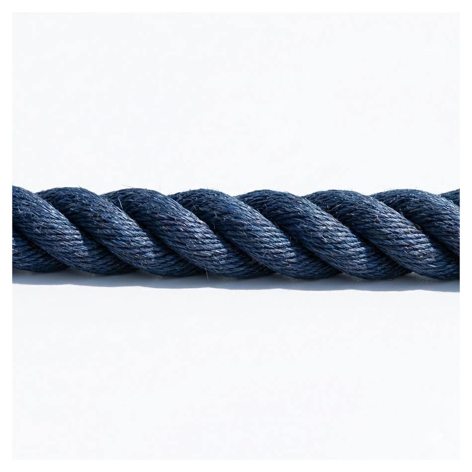 Cima nautica da ormeggio in poliestere blu navy alta tenacità, lavorazione Gherlino a 3 lignoli.