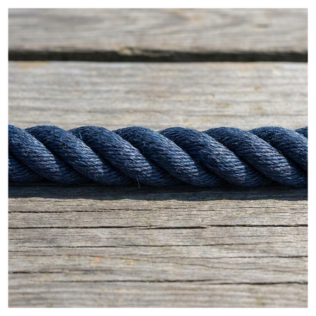 Cima nautica da ormeggio in poliestere blu navy alta tenacità, lavorazione Gherlino a 3 lignoli.