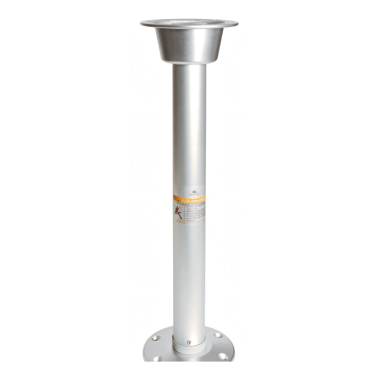 Colonna per tavolo Osculati Thread Lock in alluminio anodizzato satinato argento, con base circolare a sei fori e bicchiere superiore per il piano.