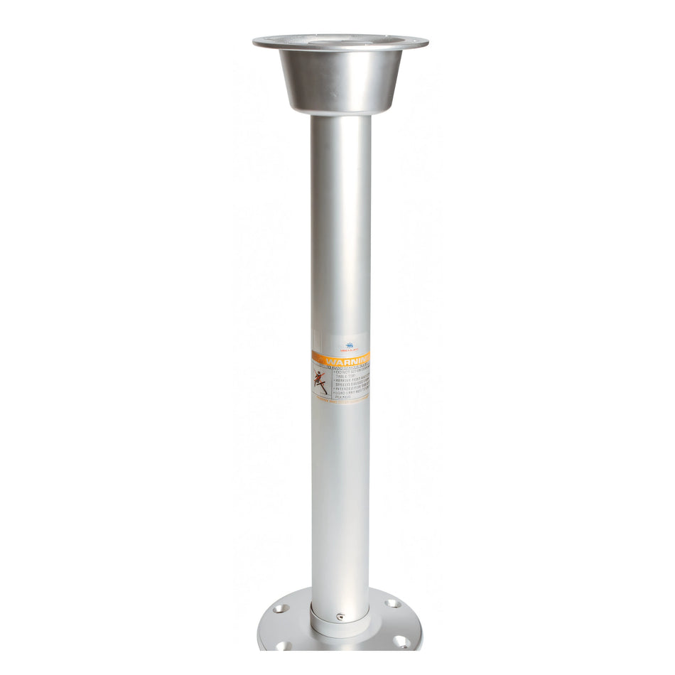Colonna per tavolo Osculati Thread Lock in alluminio anodizzato satinato argento, con base circolare a sei fori e bicchiere superiore per il piano.