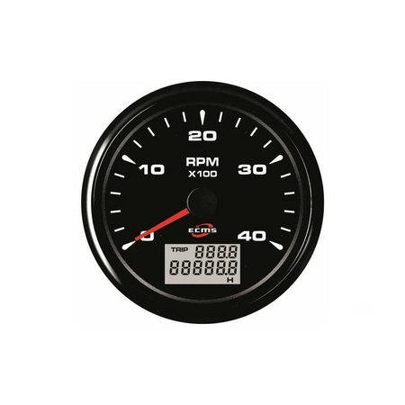 Contagiri e Contaore analogico ECMS All Black con cornice in acciaio inox 316 nero, diametro 85mm, retroilluminazione a LED personalizzabile. 4000