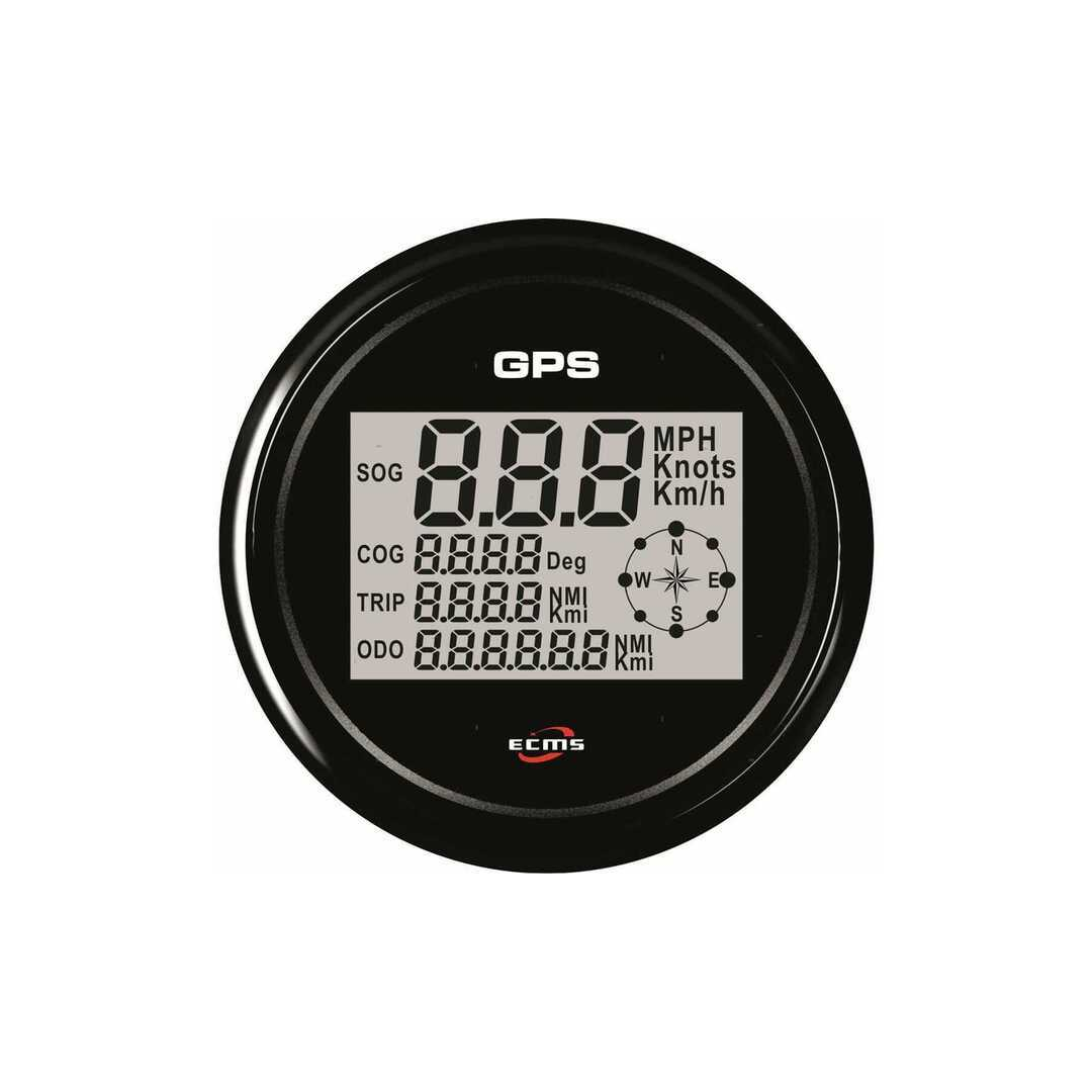 Contanodi digitale GPS ECMS serie All Black con quadrante nero, cornice inox 316 nera e retroilluminazione multicolore.