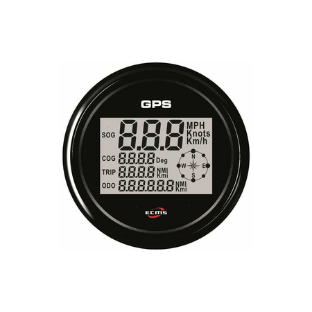 Contanodi digitale GPS ECMS serie All Black con quadrante nero, cornice inox 316 nera e retroilluminazione multicolore.