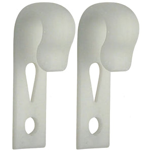 Coppia di ganci porta-parabordi in plastica Flat-Fender, progettati per un aggancio e una regolazione rapida sulle cime d'ormeggio.