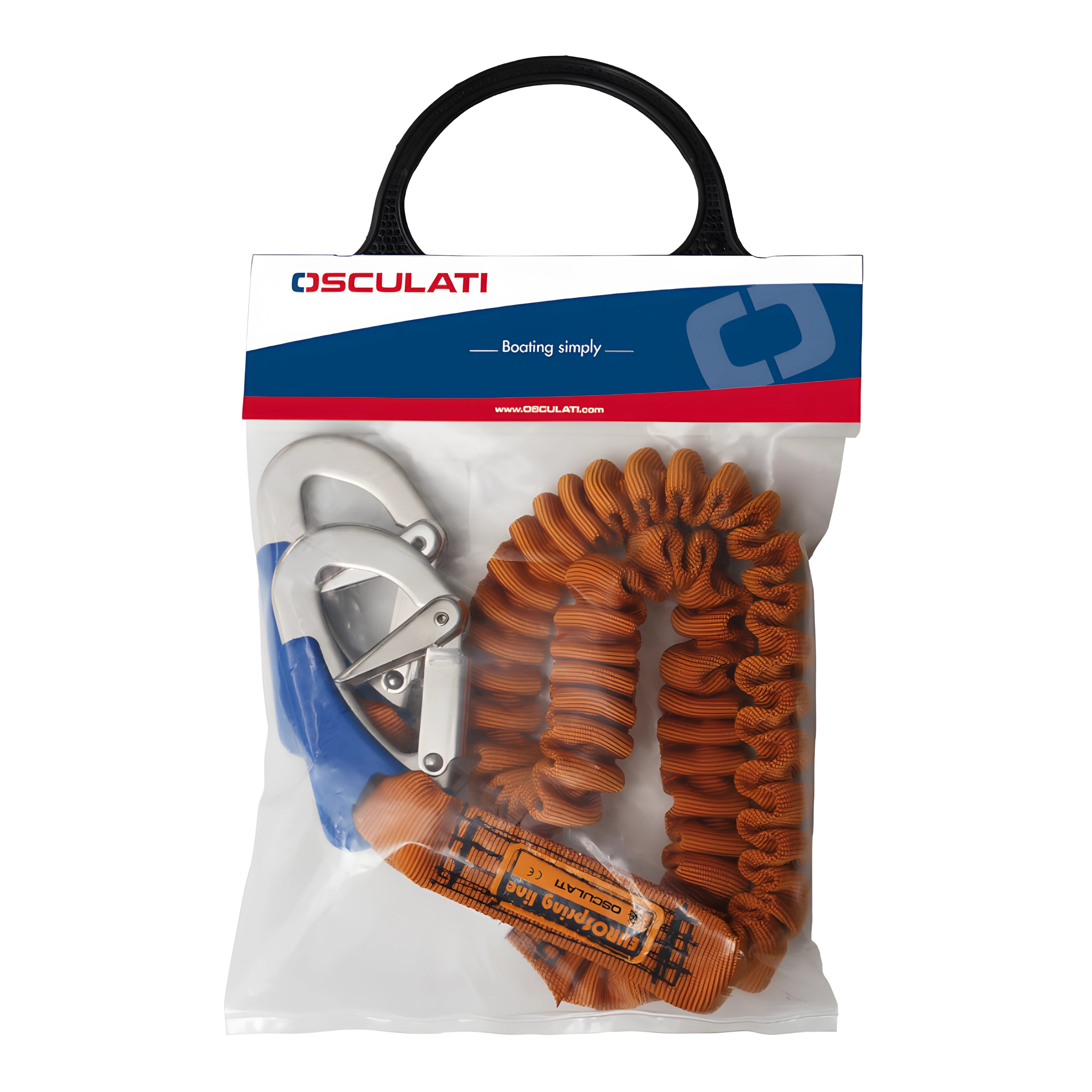 Cordone ombelicale elastico EURO Spring Line II per nautica, omologato CE, con 2 moschettoni Inox anti-appiglio e anti-apertura.