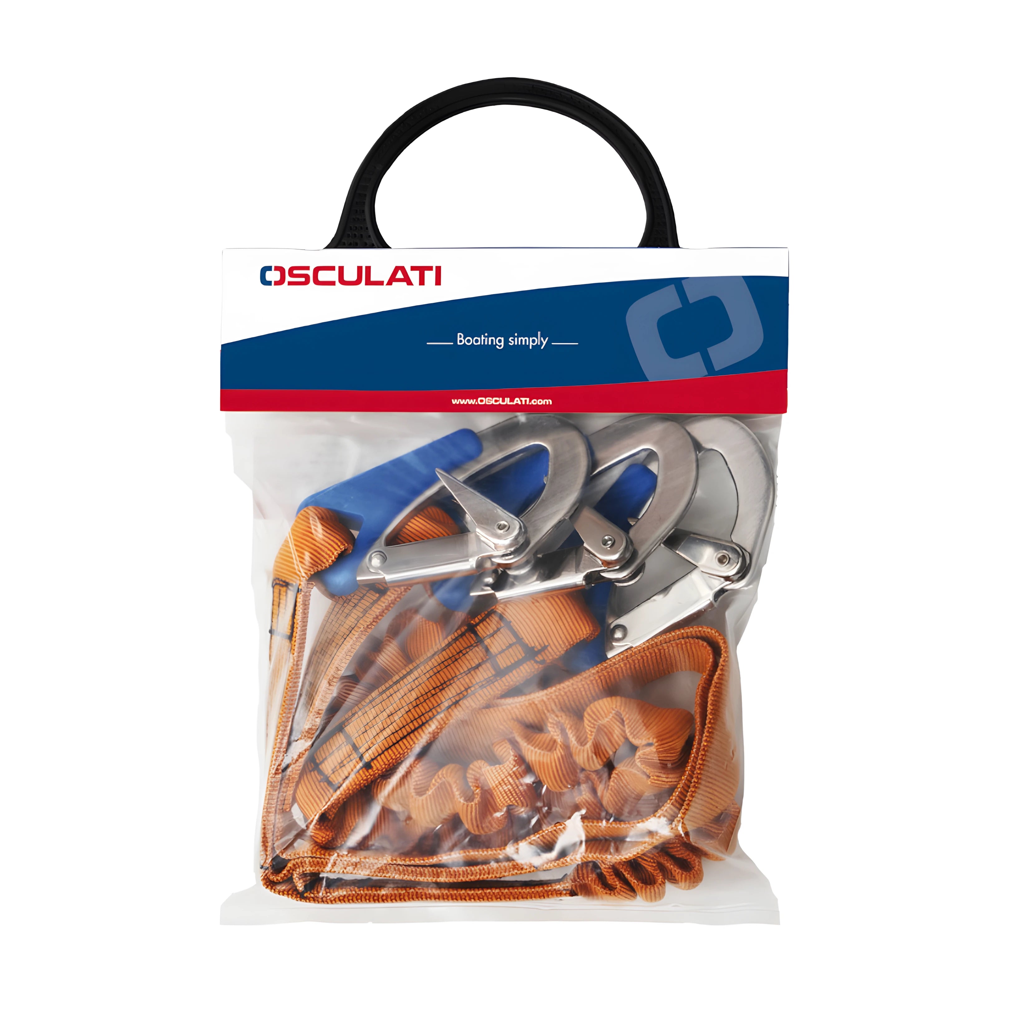 Cordone ombelicale nautico EURO Spring Line III omologato CE, dotato di ramo fisso, ramo elastico e 3 moschettoni Inox anti-appiglio.