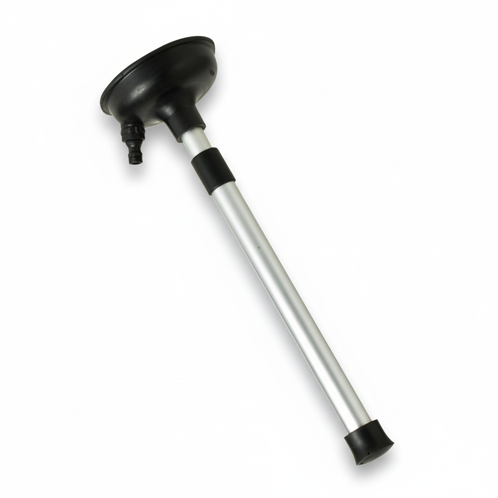 Cuffia universale per lavaggio motori entrobordo. Modello telescopico in alluminio con ventosa in gomma per presa a mare.