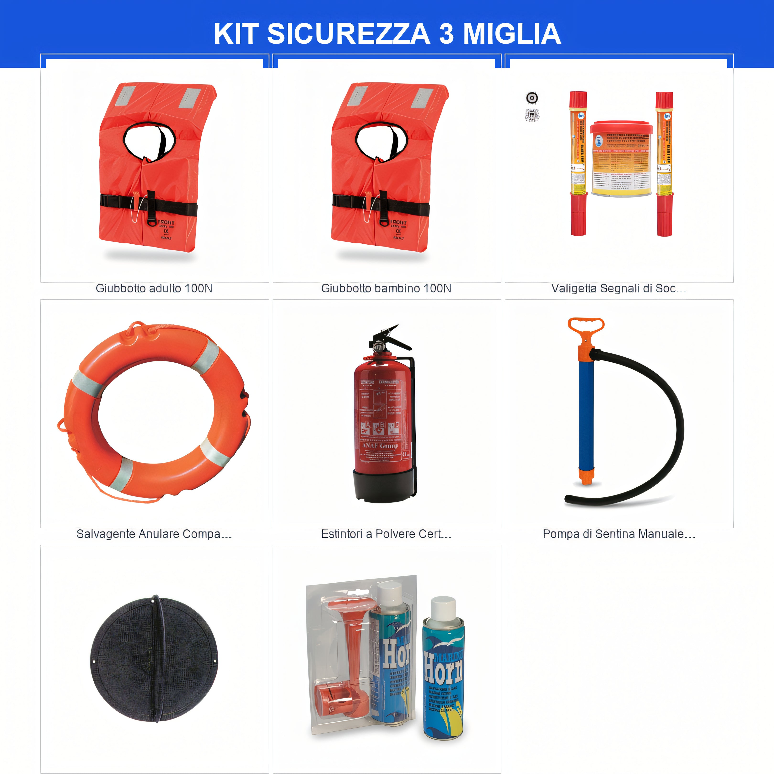 Kit dotazioni di sicurezza entro 3 miglia — articoli inclusi
