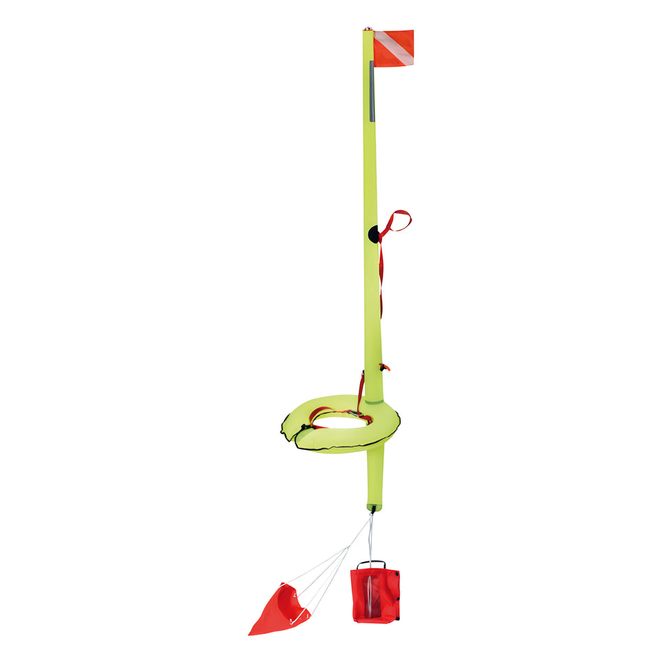 Sistema completo di salvataggio Dan Buoy M.O.B. autogonfiabile da 275N per emergenze uomo a mare, con asta luminosa e cassetta rigida in ABS.