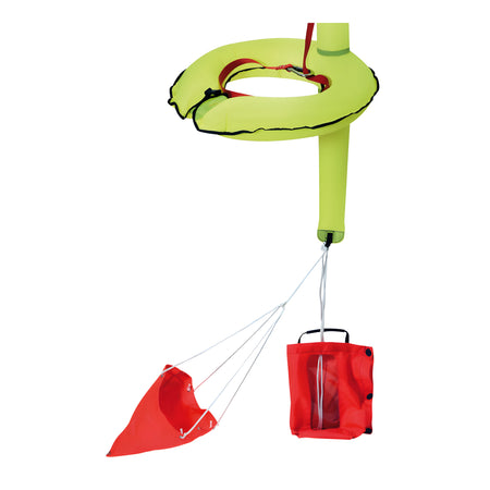 Sistema completo di salvataggio Dan Buoy M.O.B. autogonfiabile da 275N per emergenze uomo a mare, con asta luminosa e cassetta rigida in ABS.