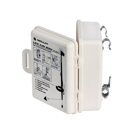 Sistema completo di salvataggio Dan Buoy M.O.B. autogonfiabile da 275N per emergenze uomo a mare, con asta luminosa e cassetta rigida in ABS.