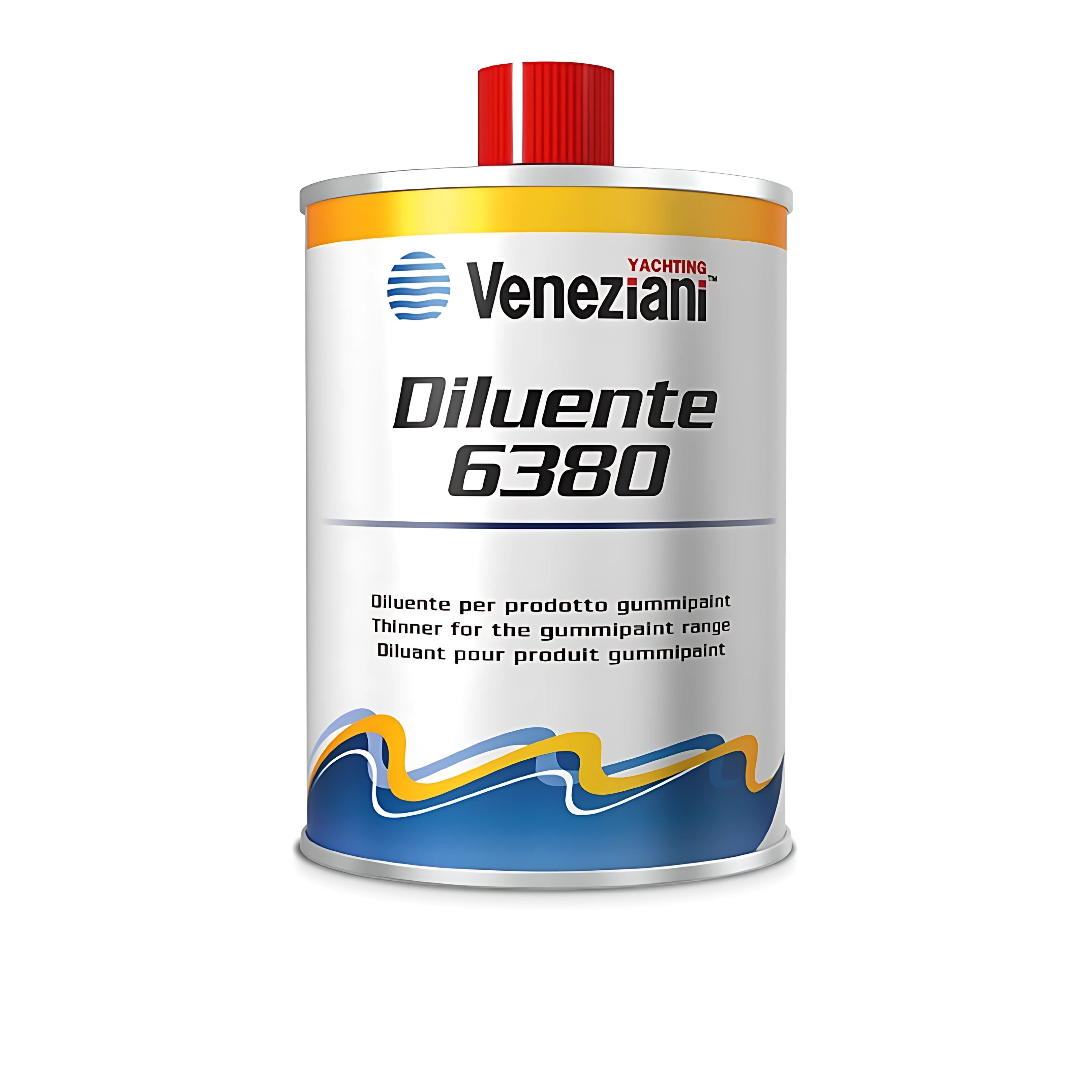 Latta da 0,5 litri di Diluente Veneziani 6380 trasparente specifico per la diluizione di vernici e antivegetative per gommoni Gummipaint.
