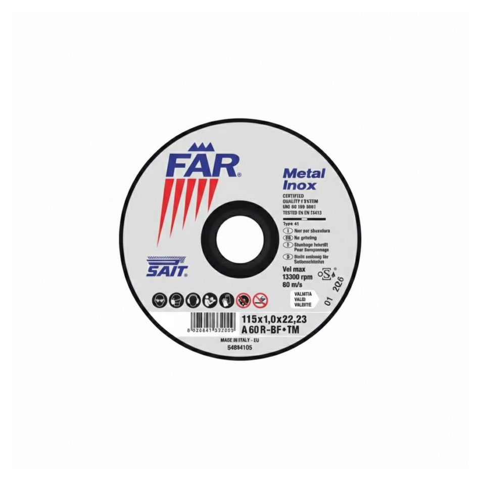 Coppia dischi da taglio Sait Abrasivi: 115mm sottile e 230mm per carpenteria nautica.