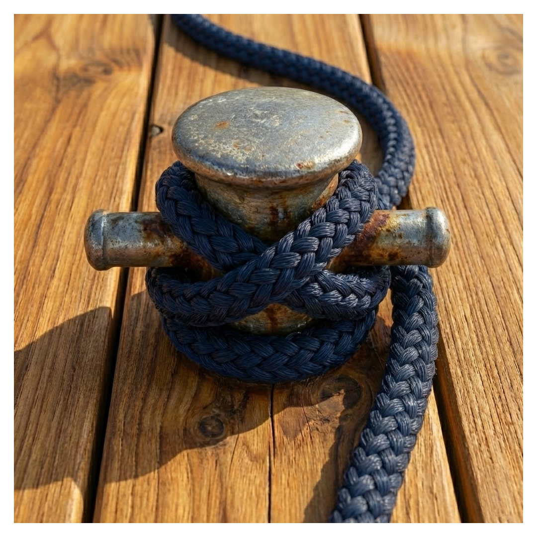 Cima nautica doppia treccia Monteisola blu navy in poliestere alta tenacità per ormeggio.