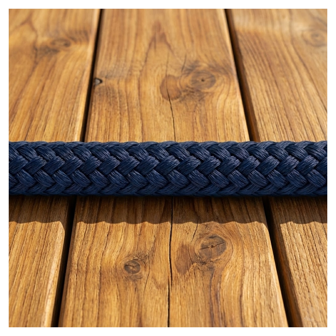 Cima nautica doppia treccia Monteisola blu navy in poliestere alta tenacità per ormeggio.