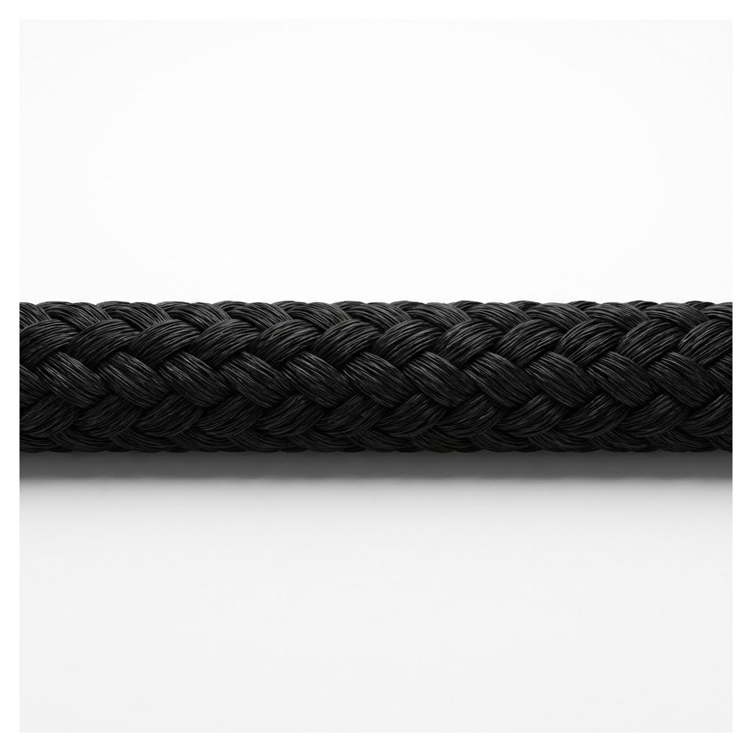 Cima nautica doppia treccia nera in poliestere alta tenacità per ormeggio.