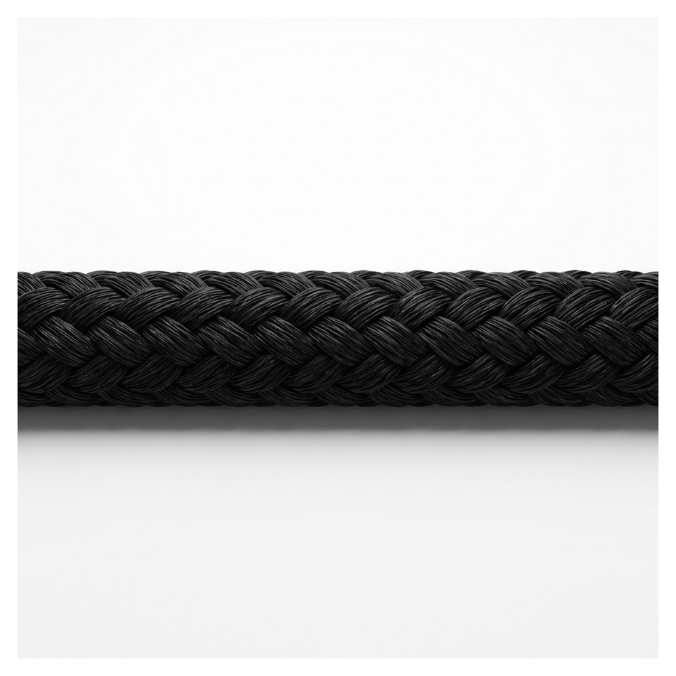 Cima nautica doppia treccia nera in poliestere alta tenacità per ormeggio.